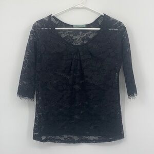 Pleione Black Lace 3/4 Sleeve Top Women’s Size Small